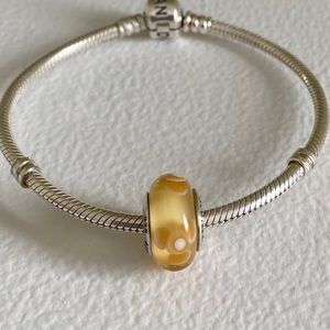 Retired Pandora Yellow Murano Glass Flower Charm